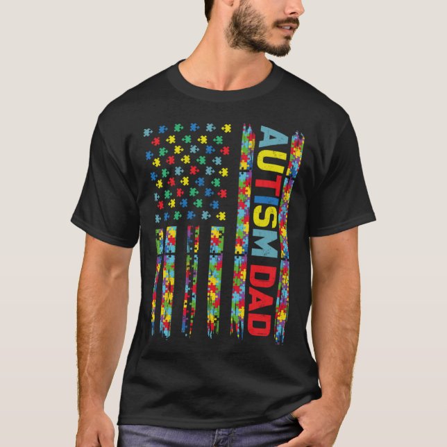 Autism Dad Puzzle US Flag Child Awareness Choose K T-Shirt (Front)