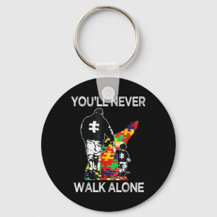 Autism Dad Support Alone Puzzle Youll Never Walk Key Ring