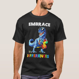 Autism Dinosaur Embrace Differences Shamrock Puzzl T-Shirt