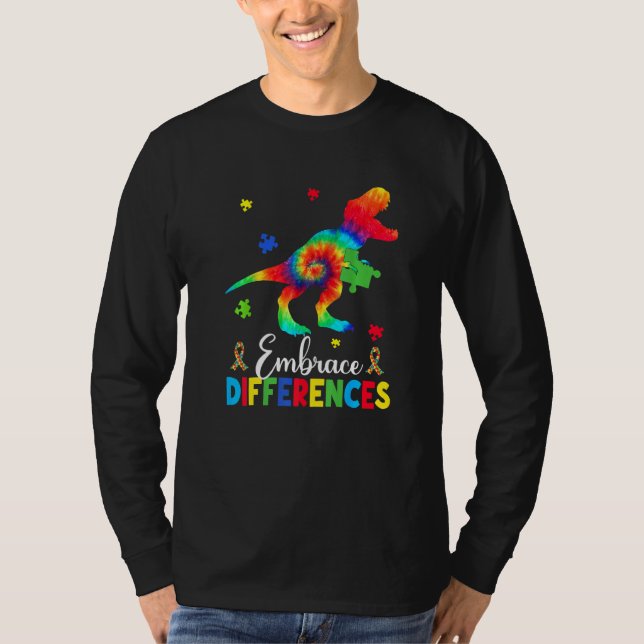 Autism Dinosaur Puzzle Piece Embrace Differences B T-Shirt (Front)