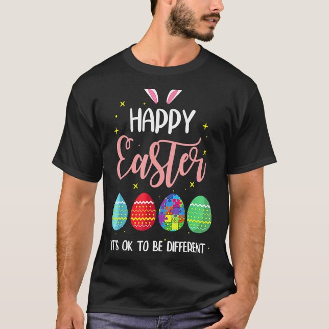 Autism Easter Bunny Egg Puzzle Autism Support T-Shirt (Front)