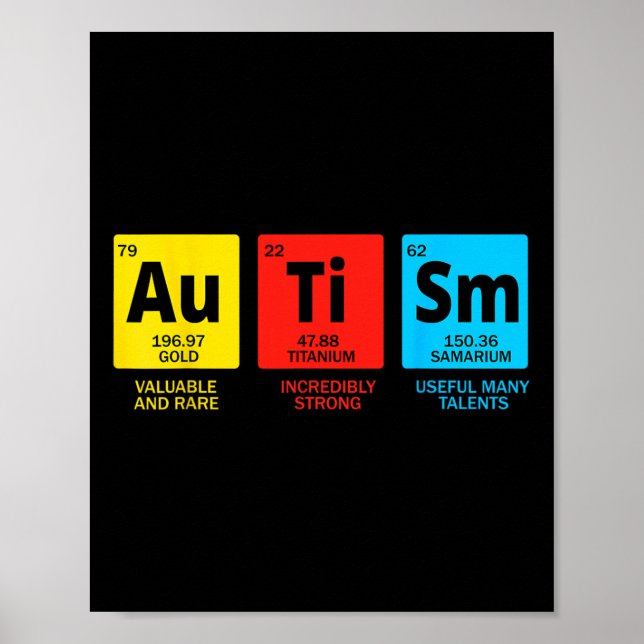 Autism Elements Periodic Table Asd Autism Awarenes Poster (Front)