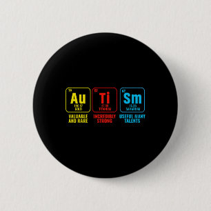 Autism Elements Periodic Table Awareness Asd Men W 6 Cm Round Badge
