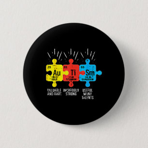 Autism Elements Periodic Table Awareness Asd Men W 6 Cm Round Badge