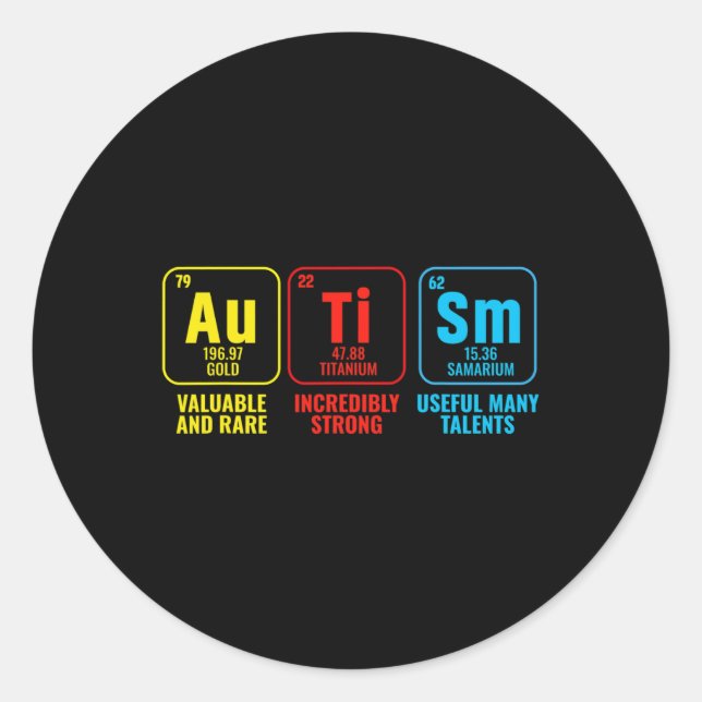 Autism Elements Periodic Table Awareness Asd Men W Classic Round Sticker (Front)
