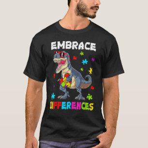 Autism Embrace Differences Dinosaur Rex Kids Cute T-Shirt