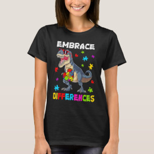 Autism Embrace Differences Dinosaur Rex Kids Cute T-Shirt