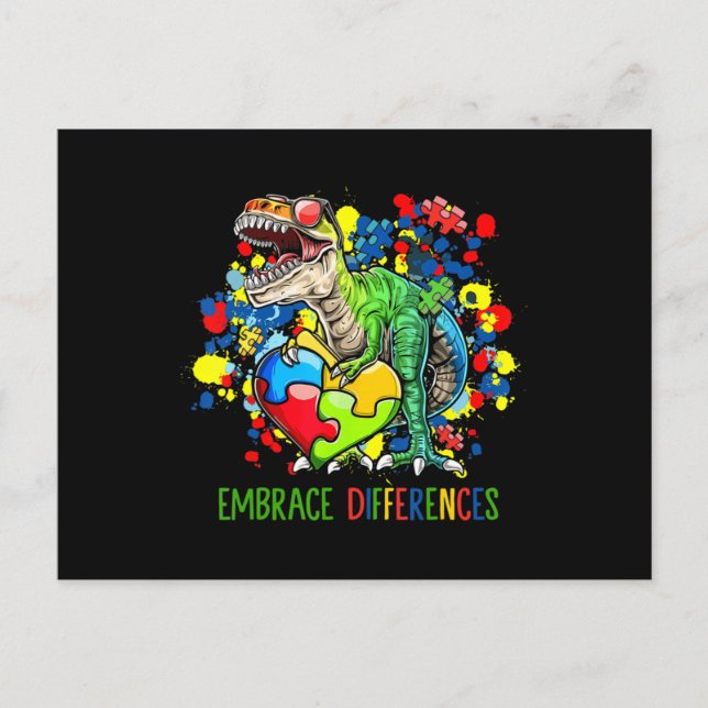 Autism Embrace Differences Dinosaur T-Rex Kids Cut Postcard (Front)