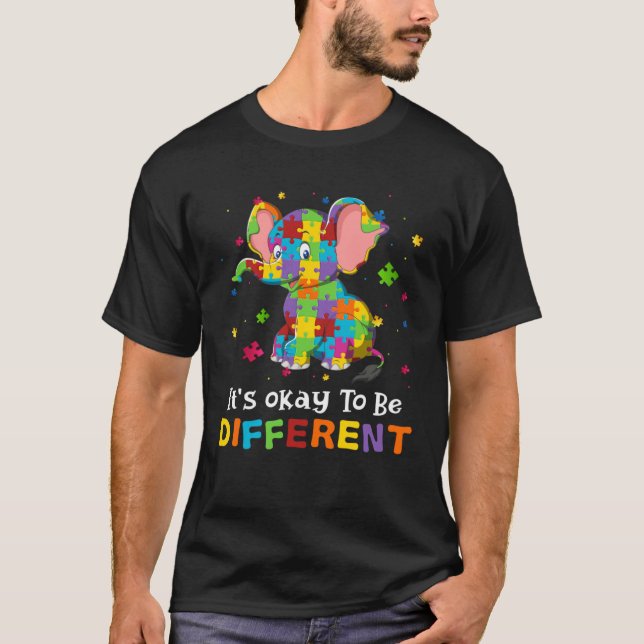 Autism Embrace Differences Elephant Puzzle Autism  T-Shirt (Front)