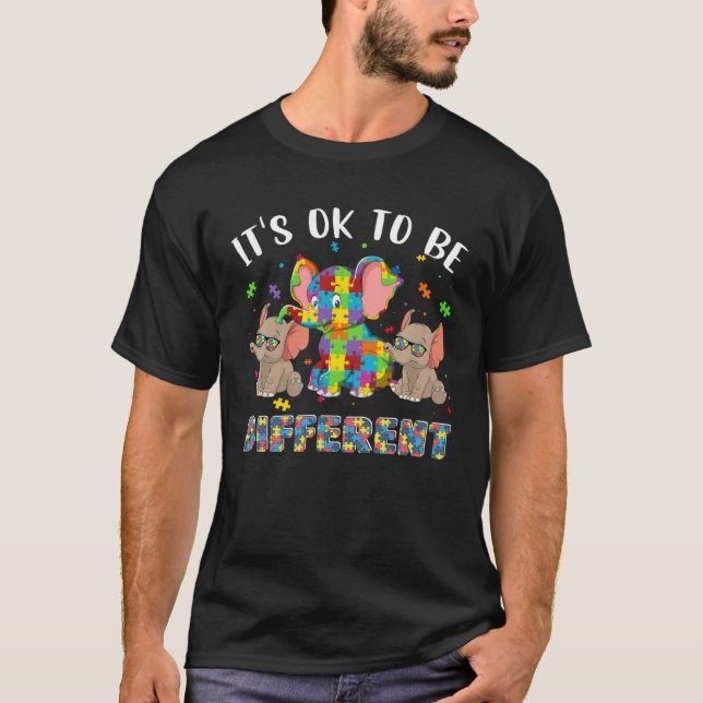 Autism Embrace Differences Elephant Puzzle Autism  T-Shirt (Front)