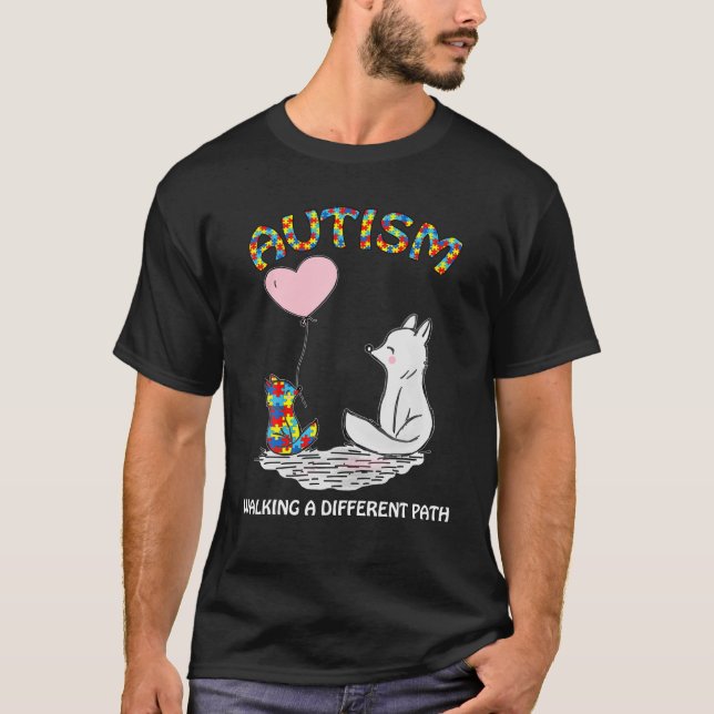 Autism Fox Walking A Different Path - Autism Aware T-Shirt (Front)
