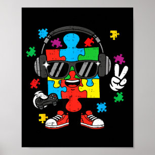 Autism gamer puzzle headphone awareness gaming boy poster