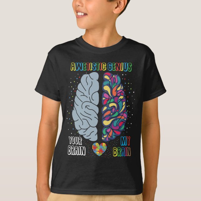 Autism Genius Heart Autistic Colorful Brain T-Shirt (Front)