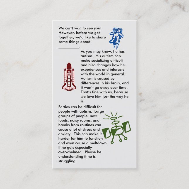 Autism Get Together Boy Business Card (Front)
