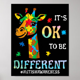 Autism Giraffe to Be Different Awareness Kids Men Poster