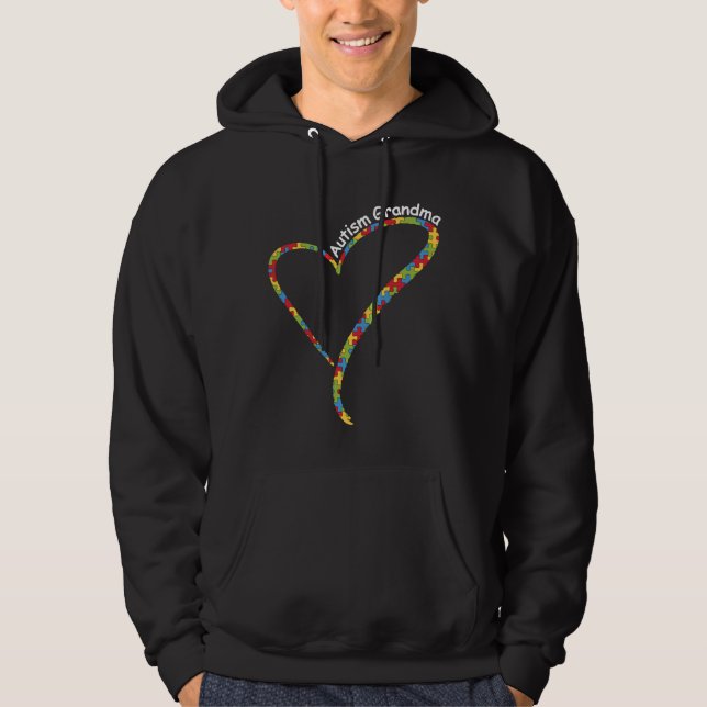 Autism Grandma Autism Awareness Puzzle Piece Heart Hoodie (Front)