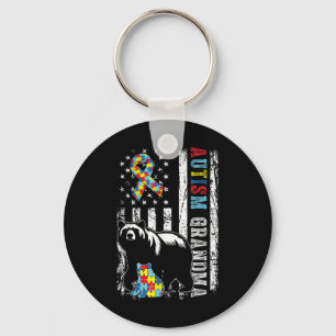 Autism Grandma Bear With Puzzles & Usa Flag Di Key Ring