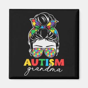 Autism Grandma Messy Bun Byndana Autism Awareness  Magnet