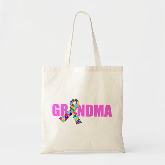 Autism Grandma Pink Pretty Awareness Ribbon Tote Bag (Front)