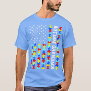 Autism Grandma Puzzle USA Flag Autism Awareness Fa T-Shirt