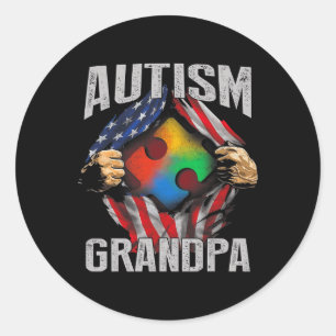 Autism Grandpa American Flag Autism Awareness Classic Round Sticker