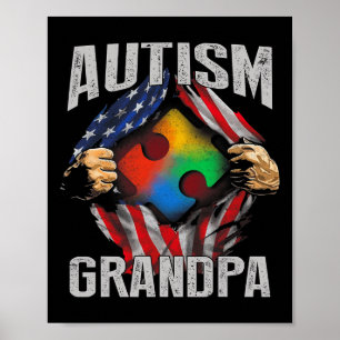 Autism Grandpa American Flag Autism Awareness Poster