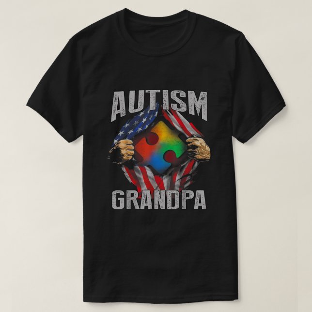 Autism Grandpa American Flag Autism Awareness  T-Shirt (Design Front)