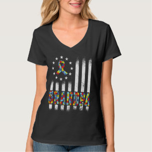 Autism Grandpa American Flag Awareness Family Matc T-Shirt