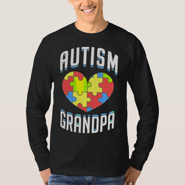 Autism Grandpa Autism Awareness Day Love Puzzle Pi T-Shirt (Front)