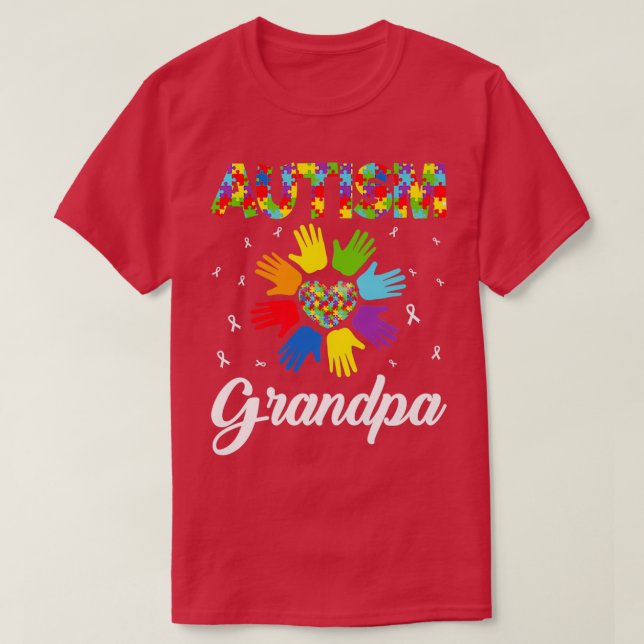 Autism Grandpa Funny Love Heart Autism Awareness S T-Shirt (Design Front)