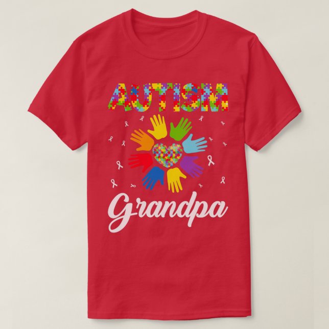 Autism Grandpa Funny Love Heart Autism Awareness S T-Shirt (Design Front)