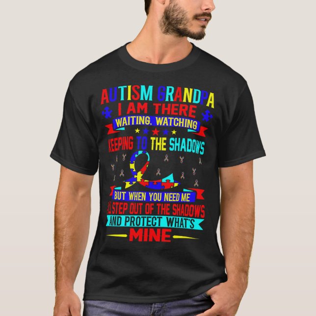 Autism Grandpa Waiting Watching Awareness T-Shirt (Front)