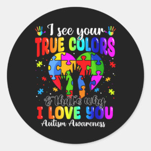 Autism Hand I See Your True Colors Awareness Women Classic Round Sticker