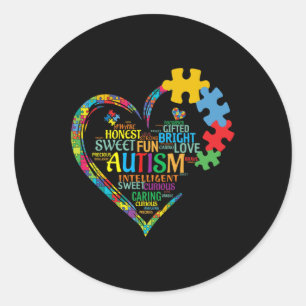 Autism Heart Autism Awareness Support Autism Long Classic Round Sticker
