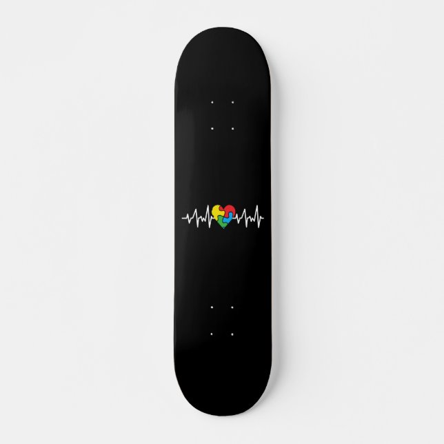 Autism Heart Beat Autism Awareness Day Skateboard (Front)