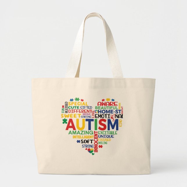 autism heart large tote bag (Front)
