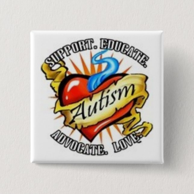 autism heart tatoo 15 cm square badge (Front)