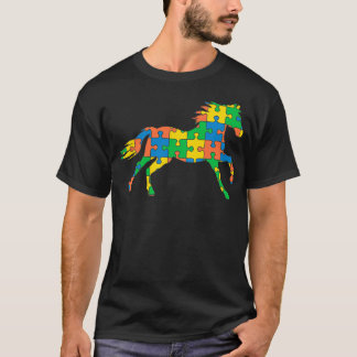 Autism Horse Autism Month Ribbon Puzzle Difference T-Shirt