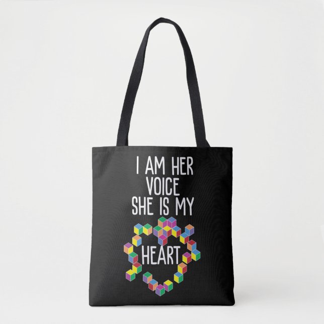 Autism I Am Her Voice She Is My Heart  Awareness Tote Bag (Front)