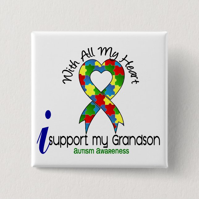 Autism I Support My Grandson 15 Cm Square Badge (Front)