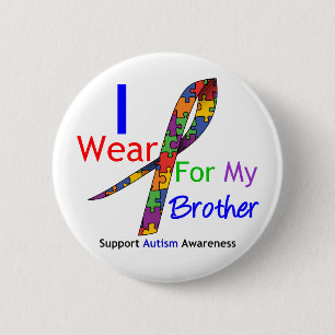 Autism I Wear Puzzle Ribbon For My Brother 6 Cm Round Badge