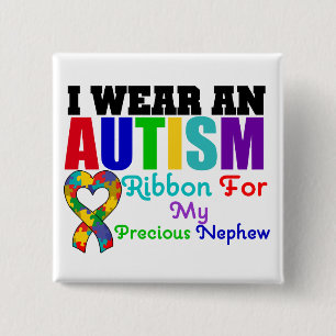 Autism I Wear Ribbon For My Precious Nephew 15 Cm Square Badge
