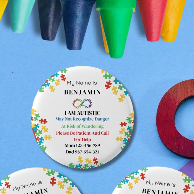 Autism ID Child or Adult Medical Alert 3 Cm Round Badge (Creator Uploaded)