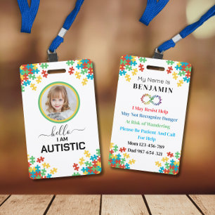 Autism ID Child or Adult Medical Alert Badge