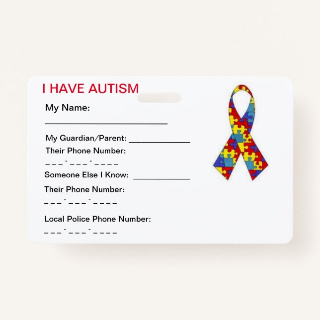 Autism ID Tag ID Badge (Front)