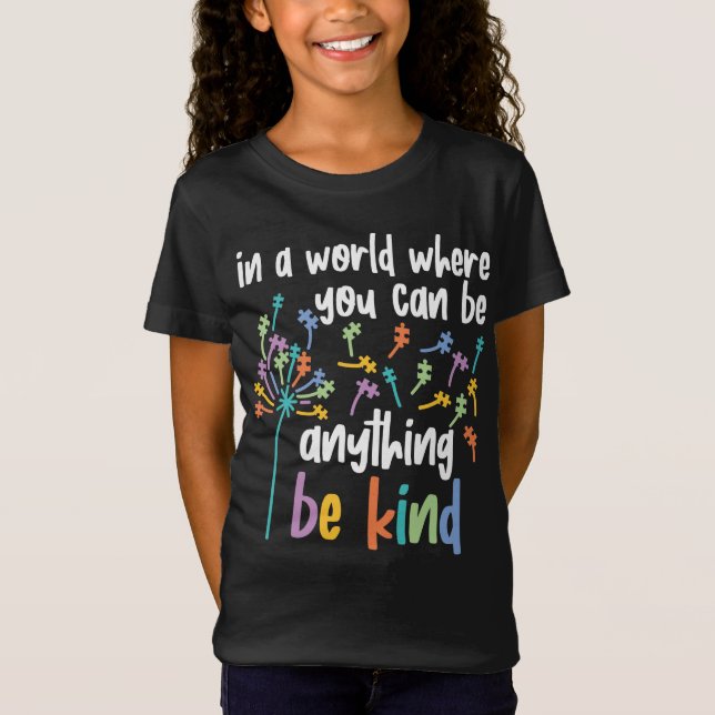 Autism In A World Be Kind Puzzle Piece Mum Child T-Shirt (Front)