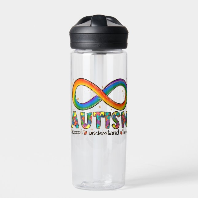 Autism Infinity Symbol Accept, Understand, Love Water Bottle (Front)