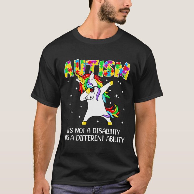 Autism Is Different Ability Unicorn Dabbing T-Shirt (Front)