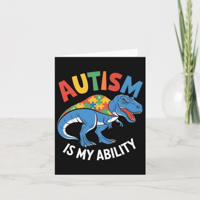 Autism Is My Ability Dinosaur Puzzle Design  Card (Front)