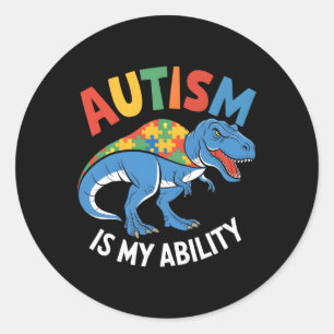 Autism Is My Ability Dinosaur Puzzle Design  Classic Round Sticker